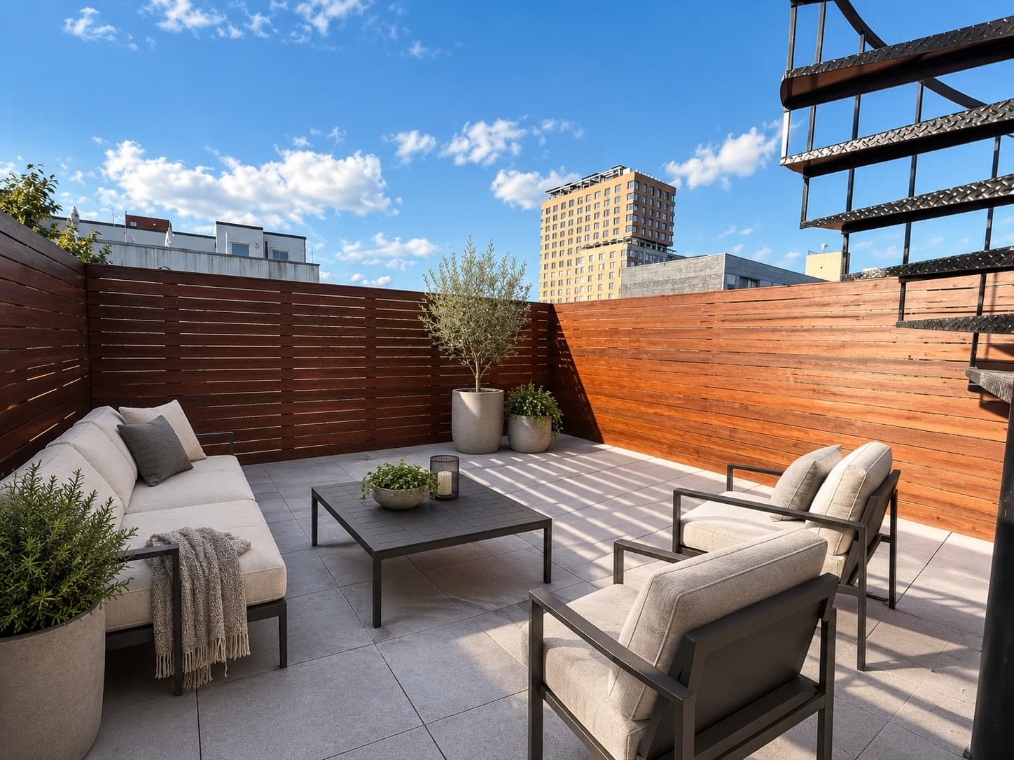 Rooftop pavers and Ipe fence